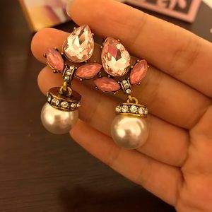 Earrings with faux pearl and stones
